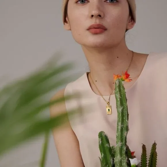 Emerald Green Cubic Zirconia 18K Gold Plated Stainless Steel Pendant Necklace - Picture 2 of 15